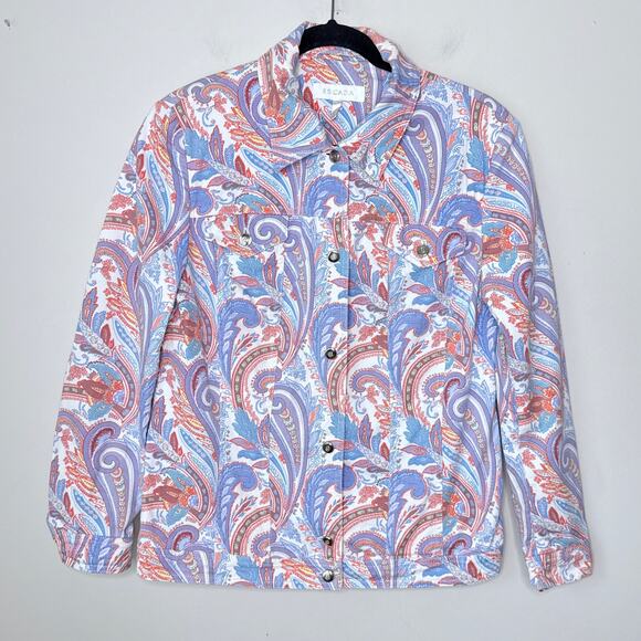 Escada Paisley Print Button Up Cotton Stretch Jacket Size 42 US 12/L Art to Wear - Picture 1 of 10
